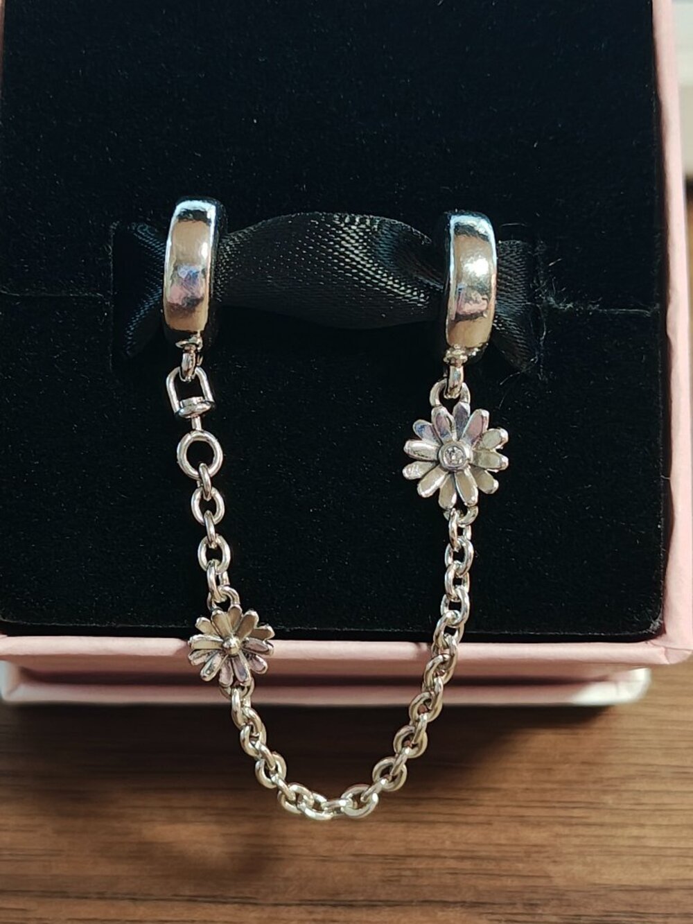 Authentic Pandora Daisy Flower Safety Chain 798764C01 Sterling Silver CZ Floral